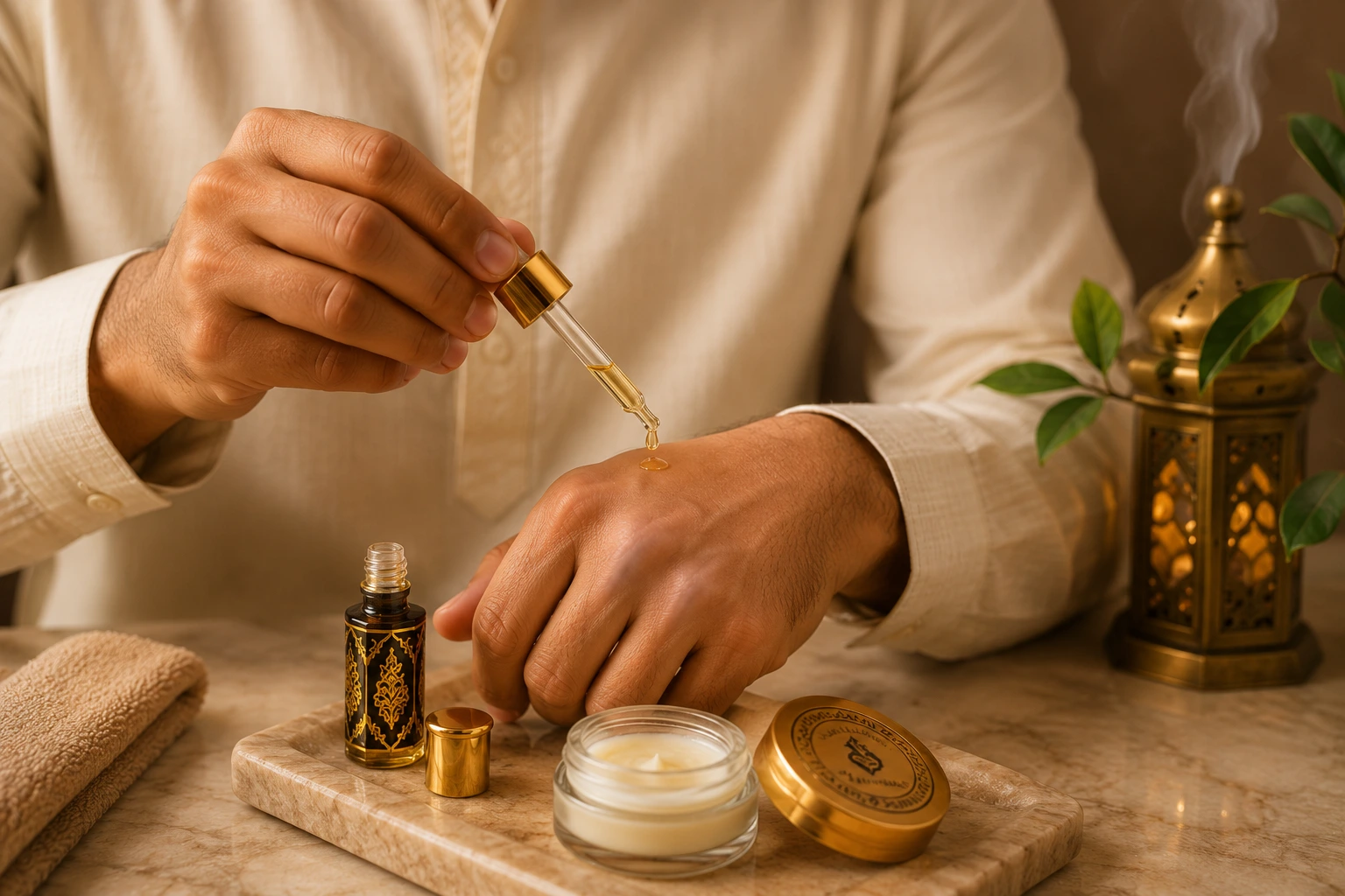 Preparing skin before applying attar