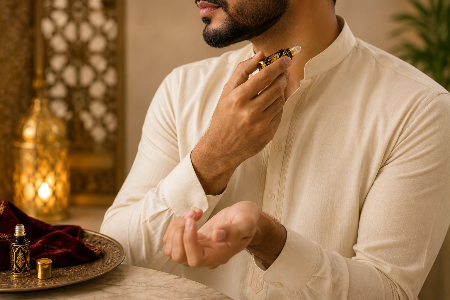 Applying attar on pulse points